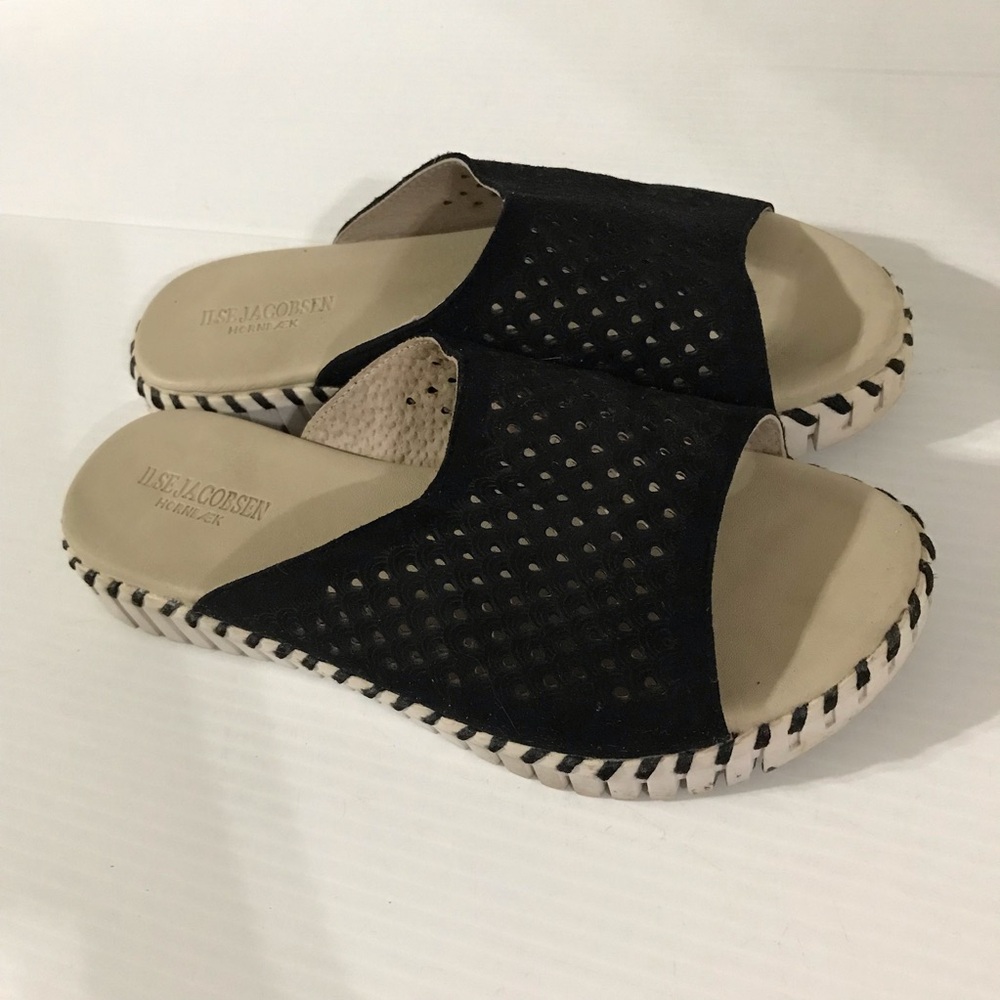 Ilse Jacobsen Black Perforated Slide Sandals Size 37